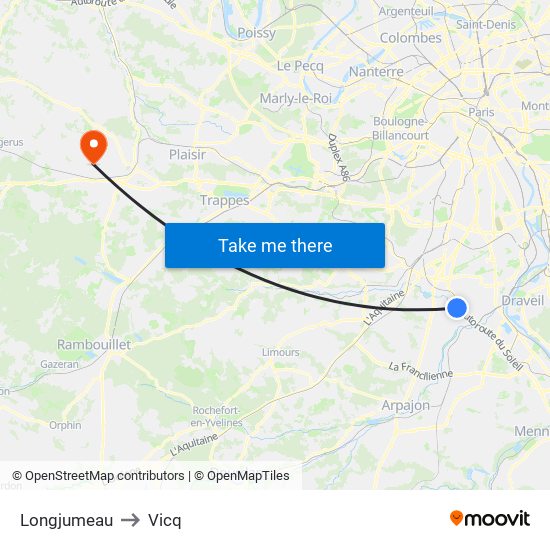 Longjumeau to Vicq map