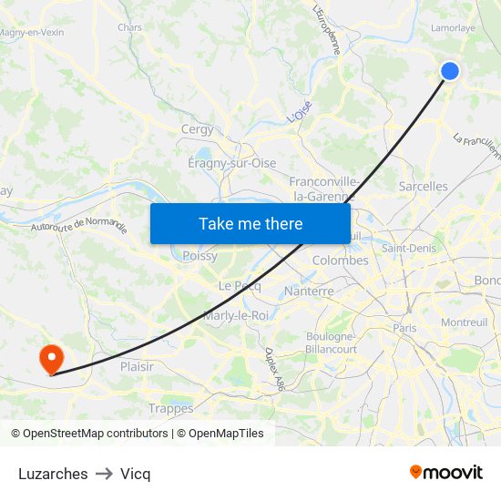 Luzarches to Vicq map