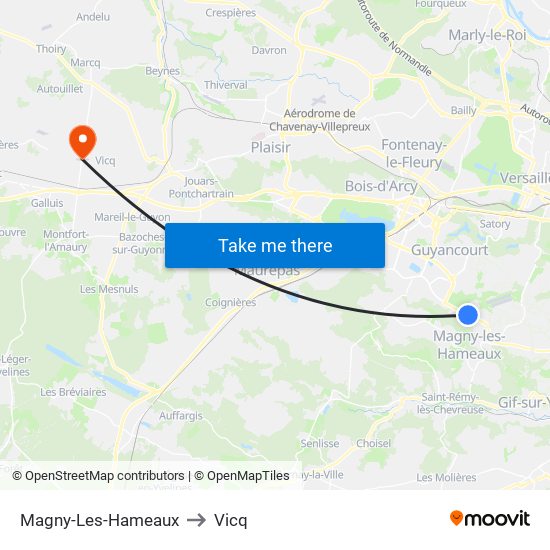 Magny-Les-Hameaux to Vicq map