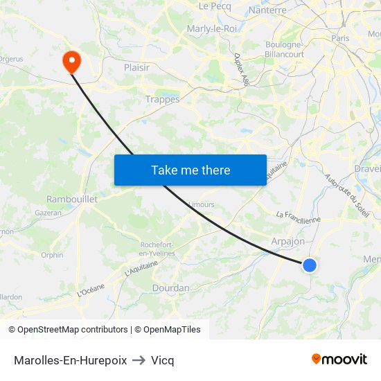 Marolles-En-Hurepoix to Vicq map