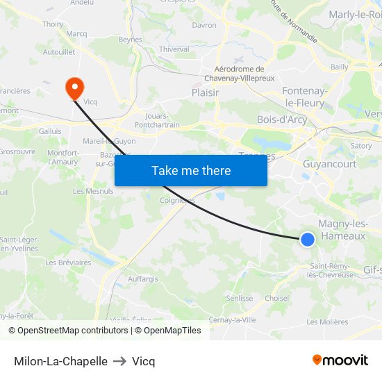 Milon-La-Chapelle to Vicq map