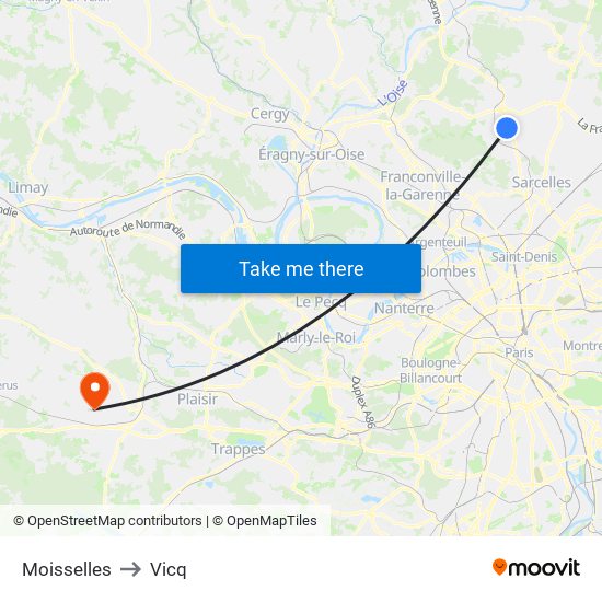 Moisselles to Vicq map