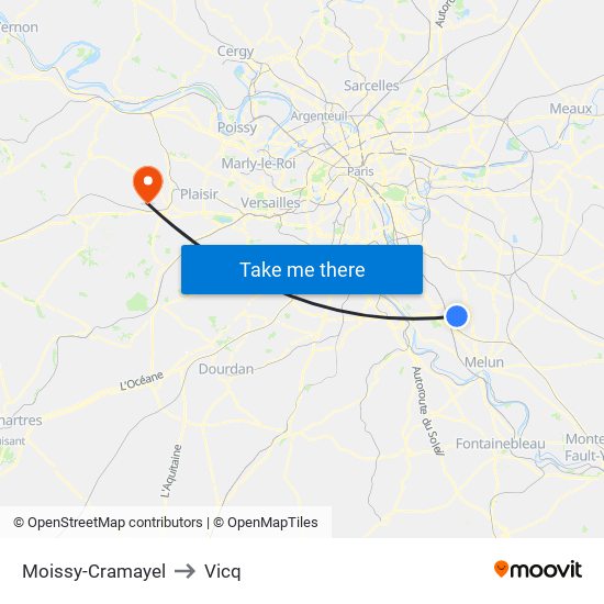 Moissy-Cramayel to Vicq map