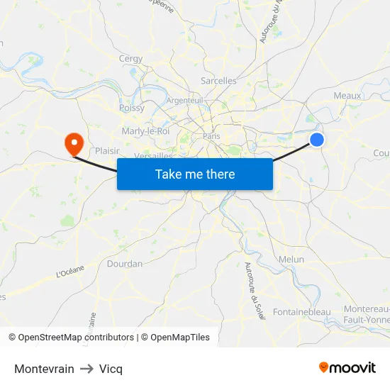Montevrain to Vicq map