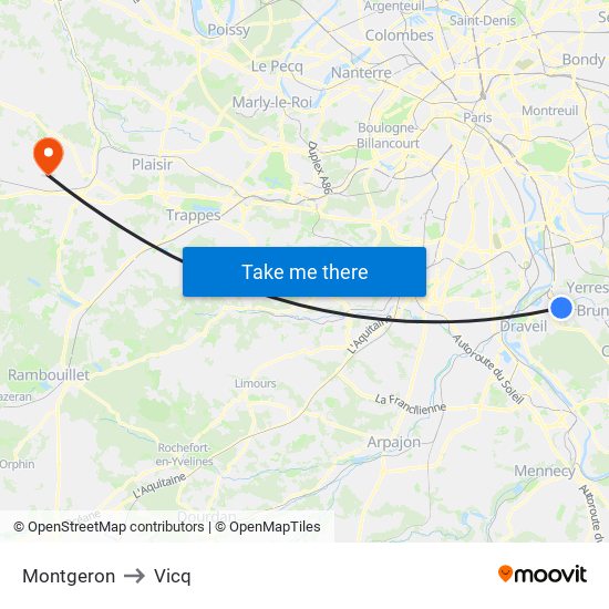 Montgeron to Vicq map