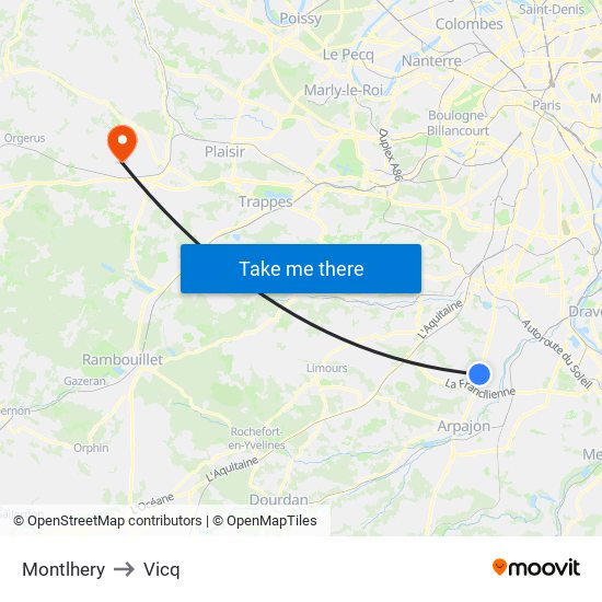 Montlhery to Vicq map