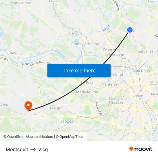 Montsoult to Vicq map