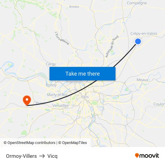 Ormoy-Villers to Vicq map
