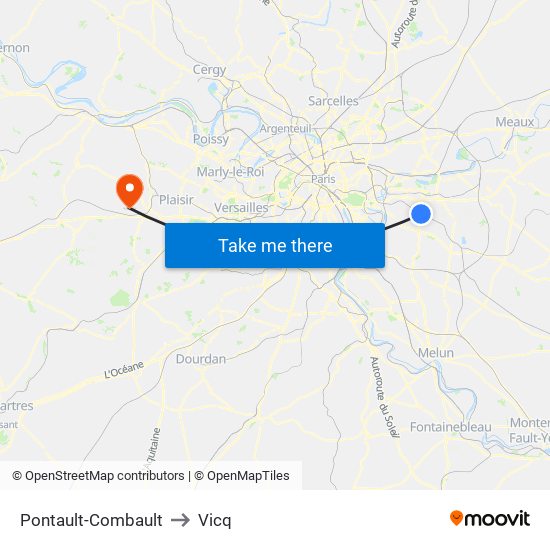 Pontault-Combault to Vicq map