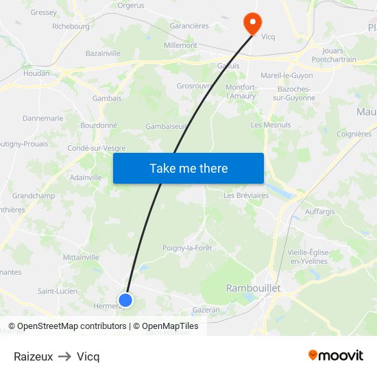Raizeux to Vicq map
