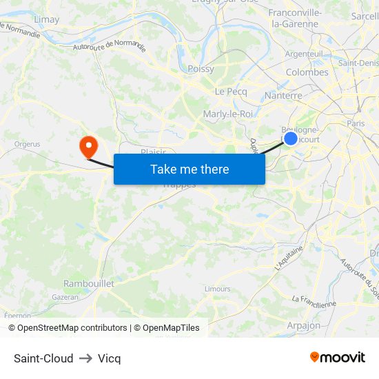 Saint-Cloud to Vicq map