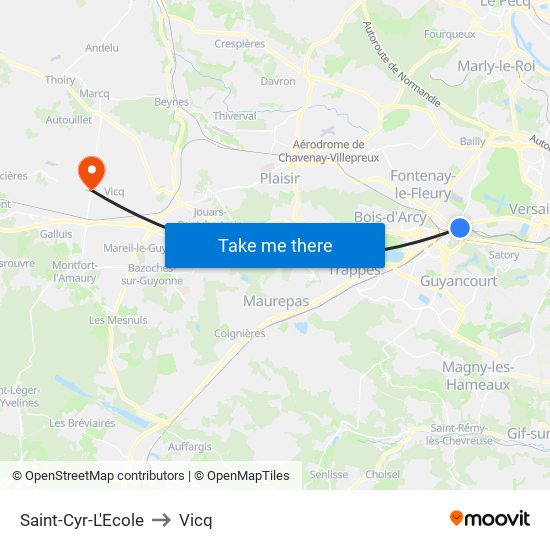 Saint-Cyr-L'Ecole to Vicq map