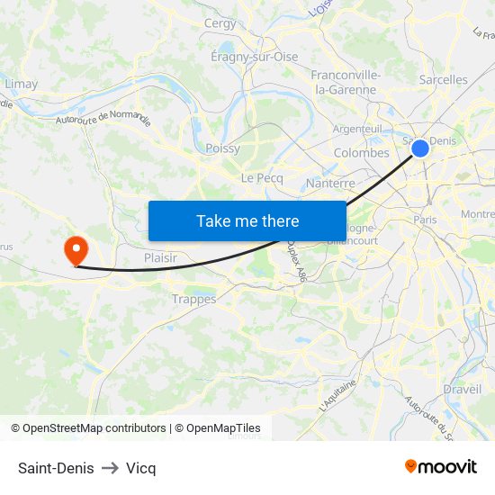 Saint-Denis to Vicq map