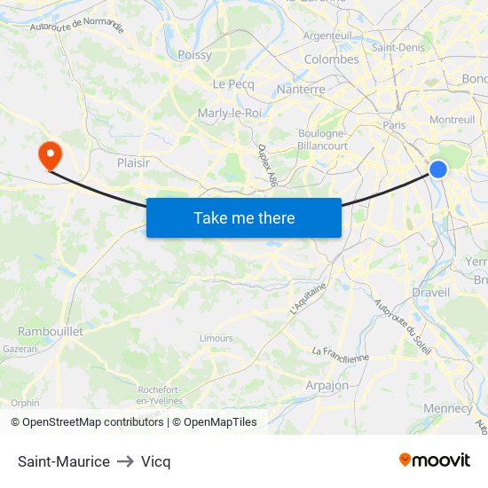 Saint-Maurice to Vicq map