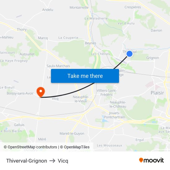 Thiverval-Grignon to Vicq map