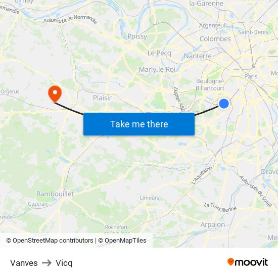Vanves to Vicq map