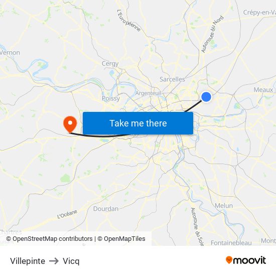 Villepinte to Vicq map
