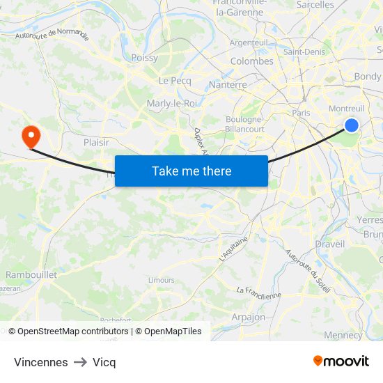 Vincennes to Vicq map