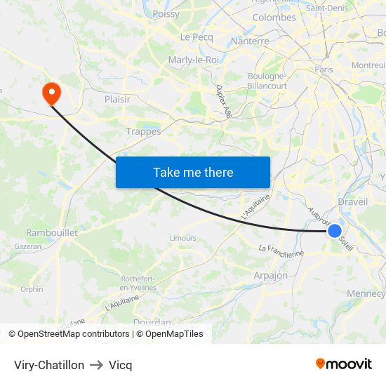 Viry-Chatillon to Vicq map