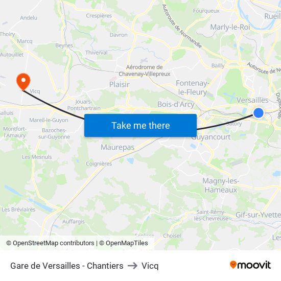Gare de Versailles - Chantiers to Vicq map