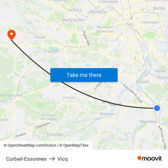 Corbeil-Essonnes to Vicq map
