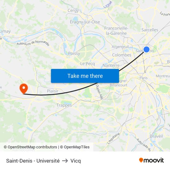 Saint-Denis - Université to Vicq map