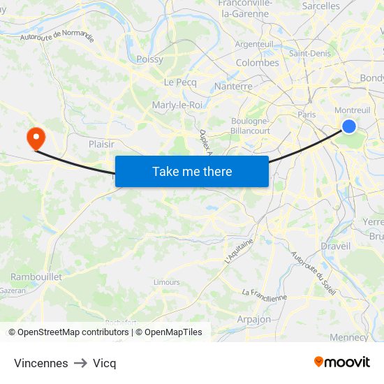 Vincennes to Vicq map