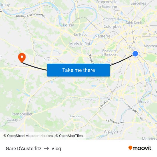 Gare D'Austerlitz to Vicq map