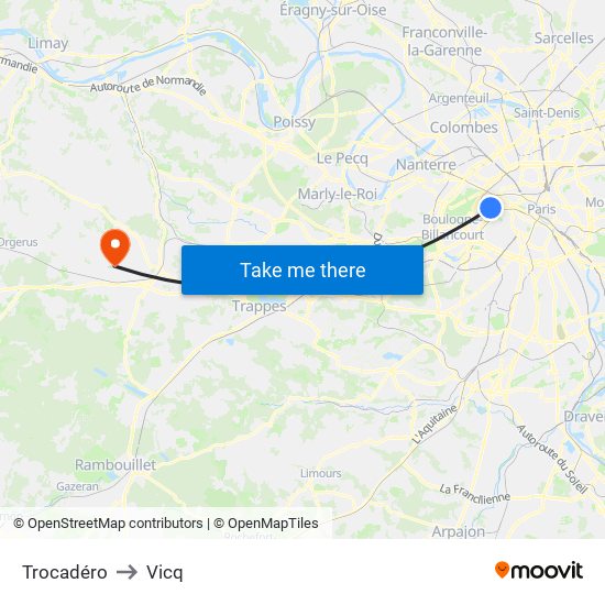 Trocadéro to Vicq map