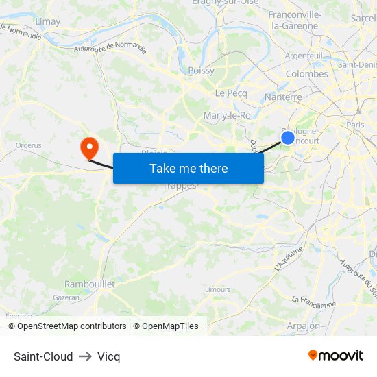 Saint-Cloud to Vicq map