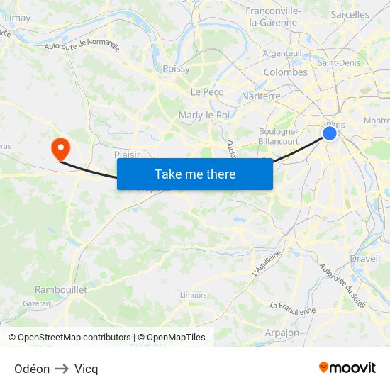 Odéon to Vicq map