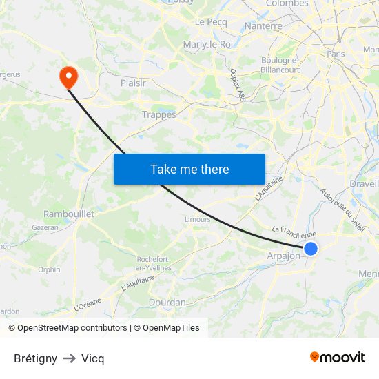 Brétigny to Vicq map