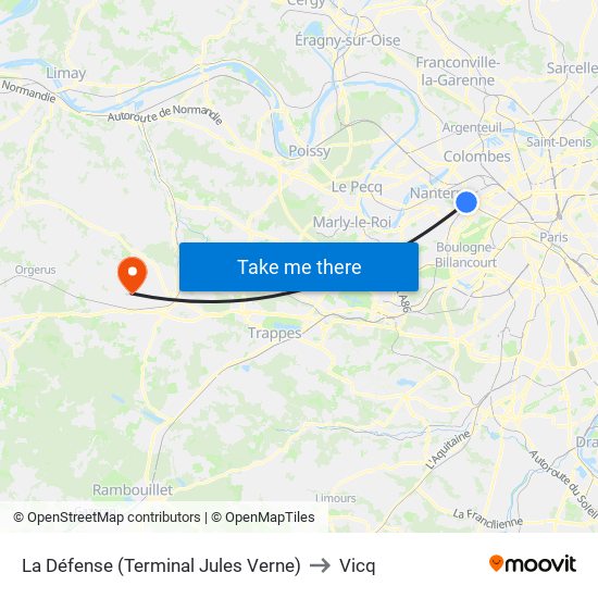 La Défense (Terminal Jules Verne) to Vicq map