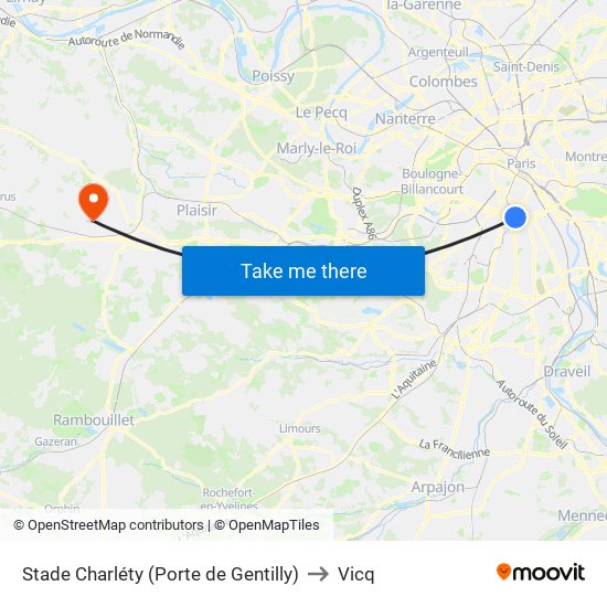 Stade Charléty (Porte de Gentilly) to Vicq map