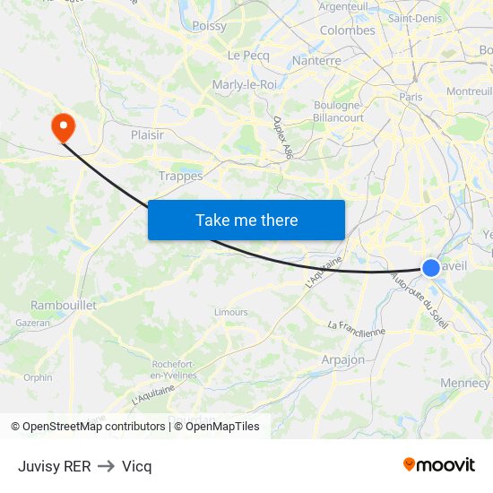Juvisy RER to Vicq map