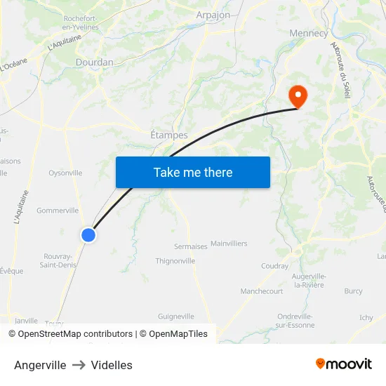 Angerville to Videlles map