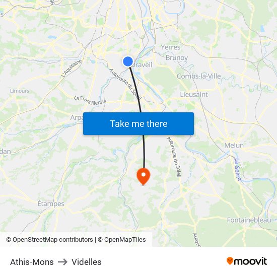 Athis-Mons to Videlles map