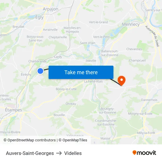 Auvers-Saint-Georges to Videlles map