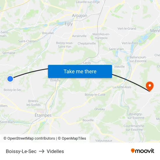 Boissy-Le-Sec to Videlles map