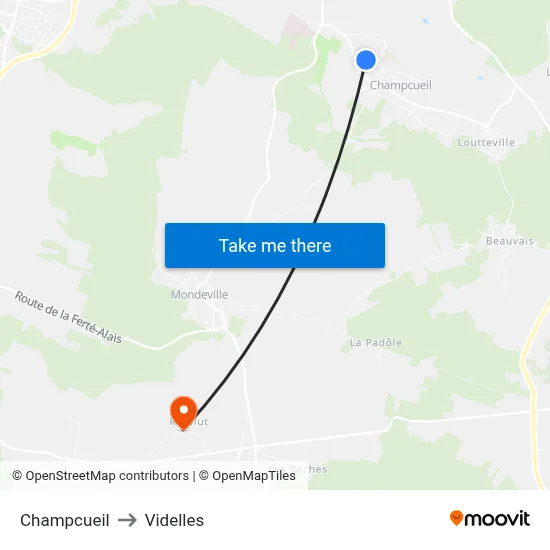 Champcueil to Videlles map