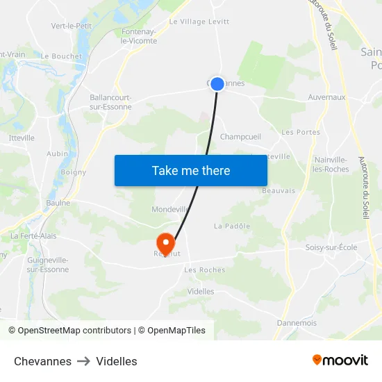 Chevannes to Videlles map