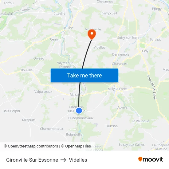 Gironville-Sur-Essonne to Videlles map