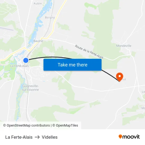 La Ferte-Alais to Videlles map