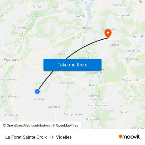 La Foret-Sainte-Croix to Videlles map