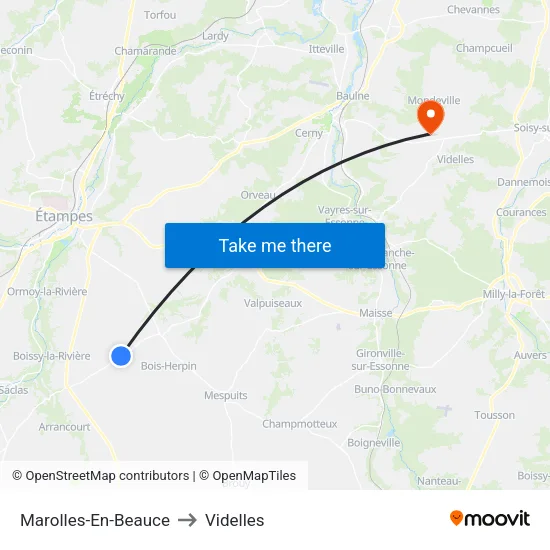 Marolles-En-Beauce to Videlles map