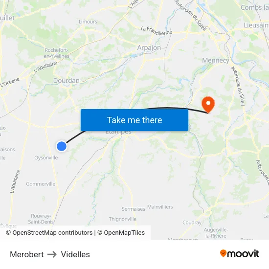 Merobert to Videlles map