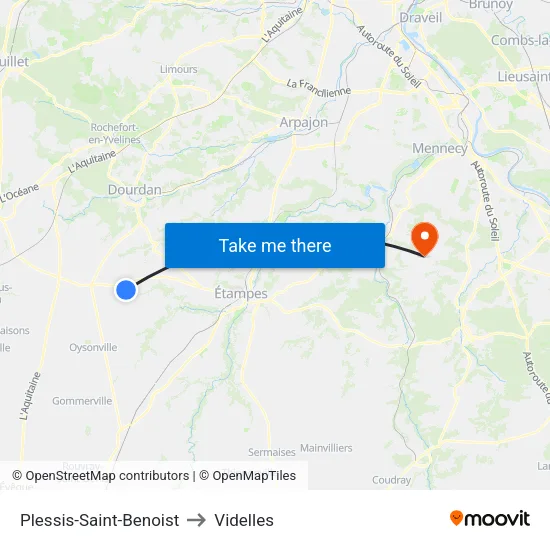 Plessis-Saint-Benoist to Videlles map