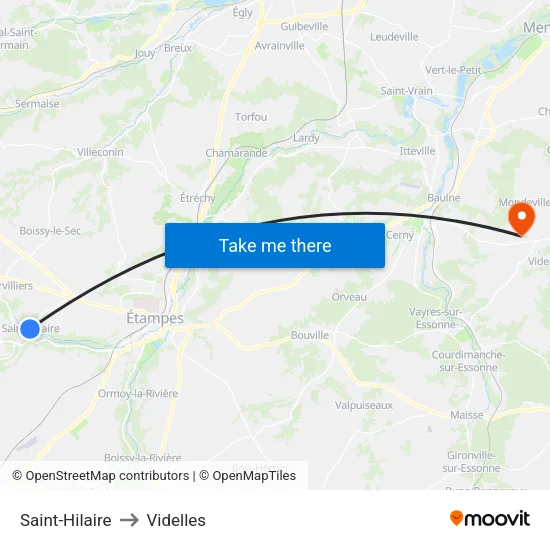 Saint-Hilaire to Videlles map