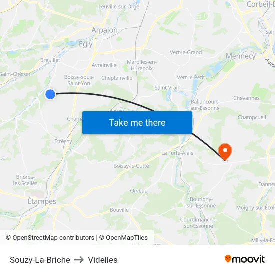 Souzy-La-Briche to Videlles map