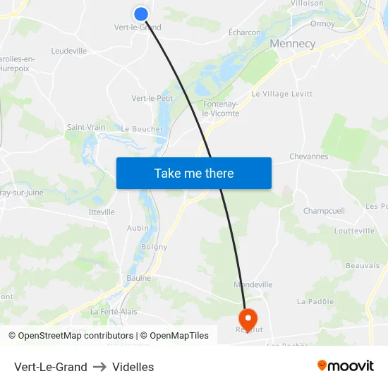 Vert-Le-Grand to Videlles map